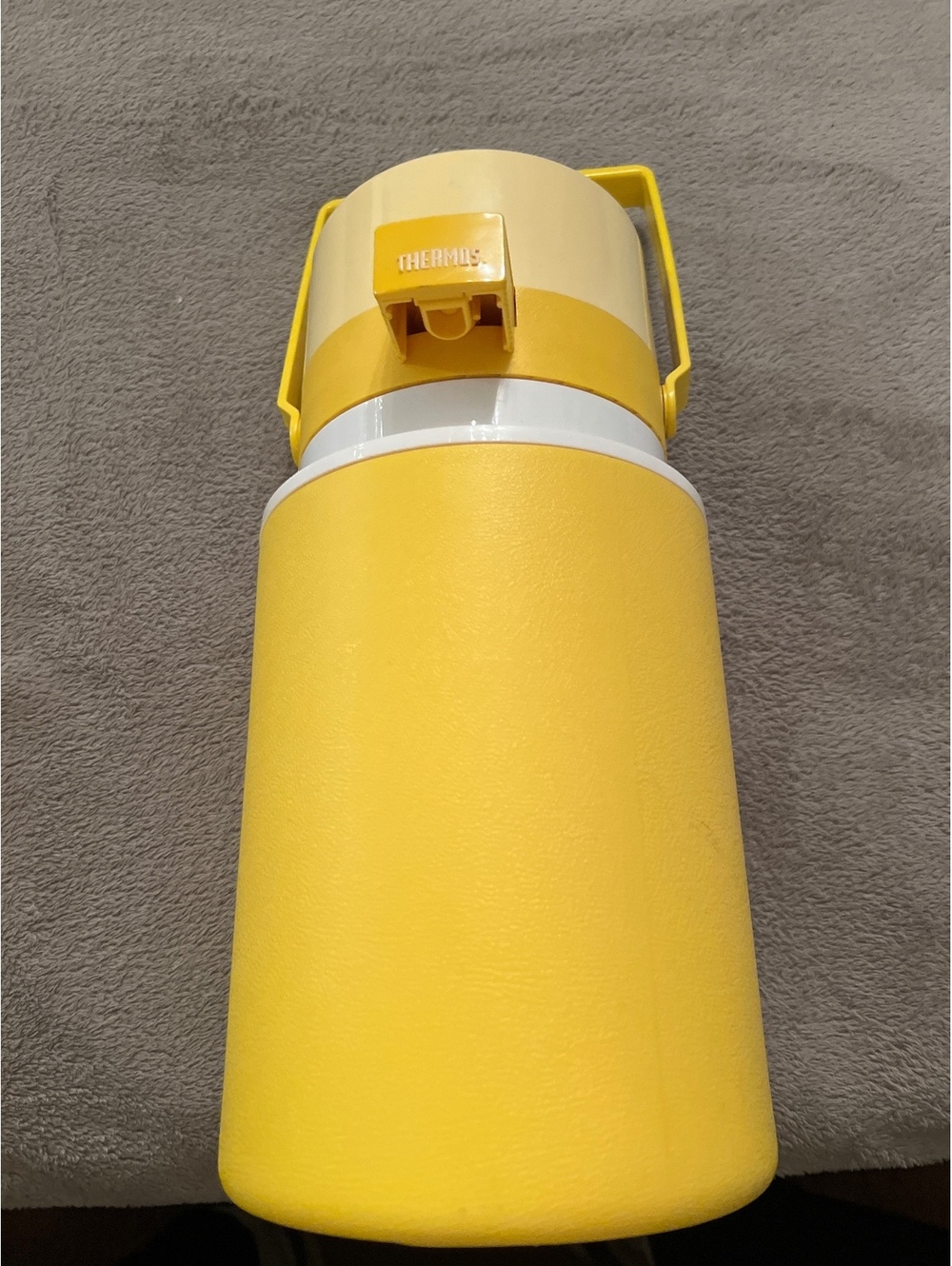 Vintage Yellow Thermos Jug with Handle and Straw 2 Liter Capacity